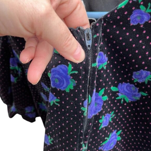 Vintage Bonnie Jean Dress 10 Velvet Floral Bow Sleeve Made USA Purple Party - Picture 7 of 11
